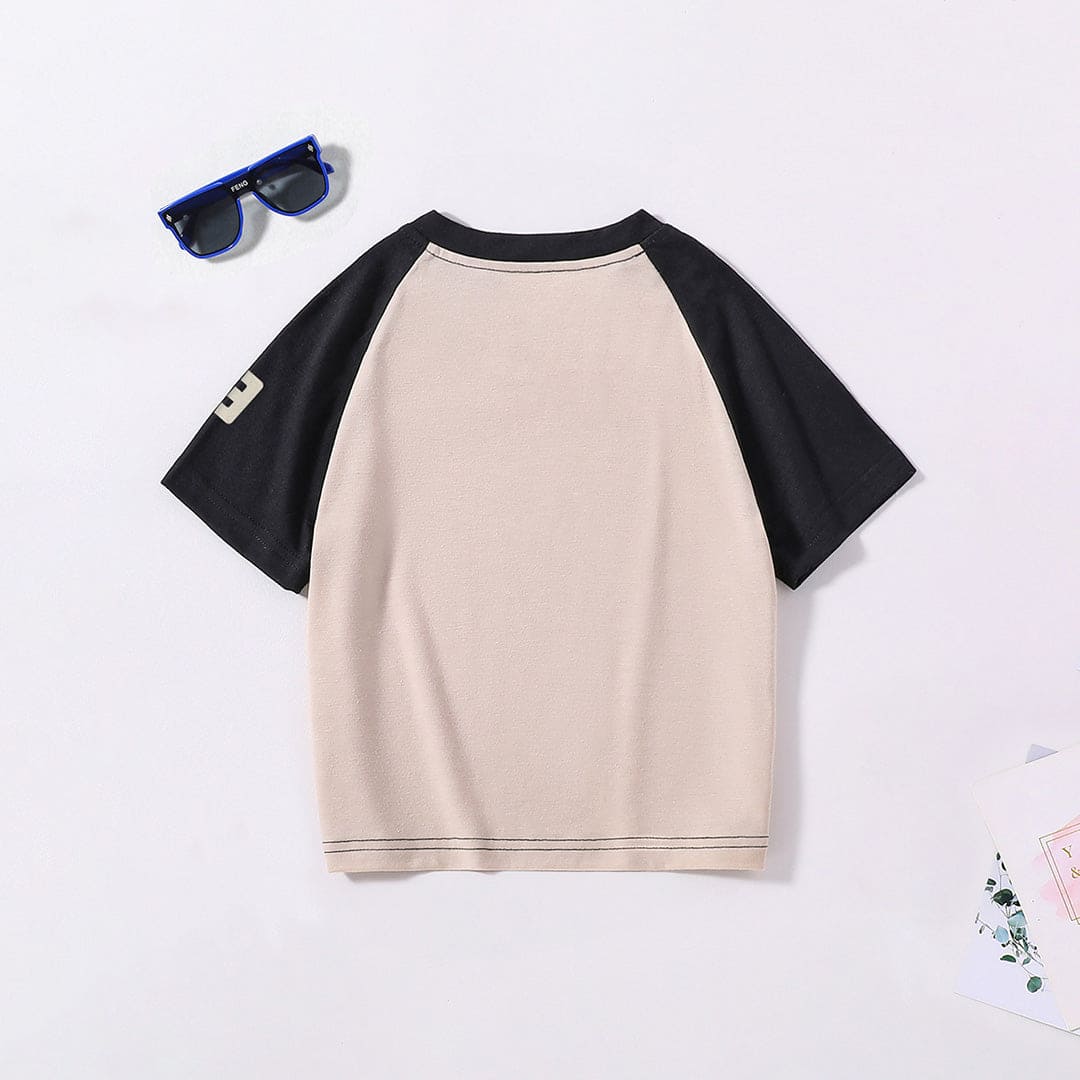 Boys Black Printed Raglan Sleeves Regular T-shirt Tshirts   
