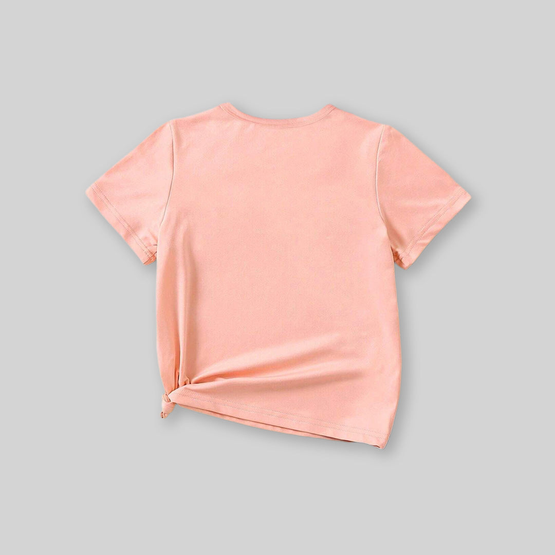 Girls Peach Rabbit Print Short Sleeves T-shirt Tshirts   