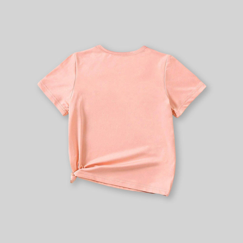 Girls Peach Rabbit Print Short Sleeves T-shirt Tshirts   