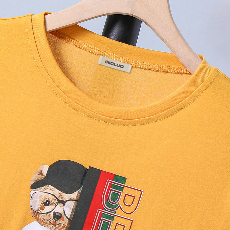 Boys Yellow Graphic Print Short Sleeves Round Neck T-shirt Tshirts   