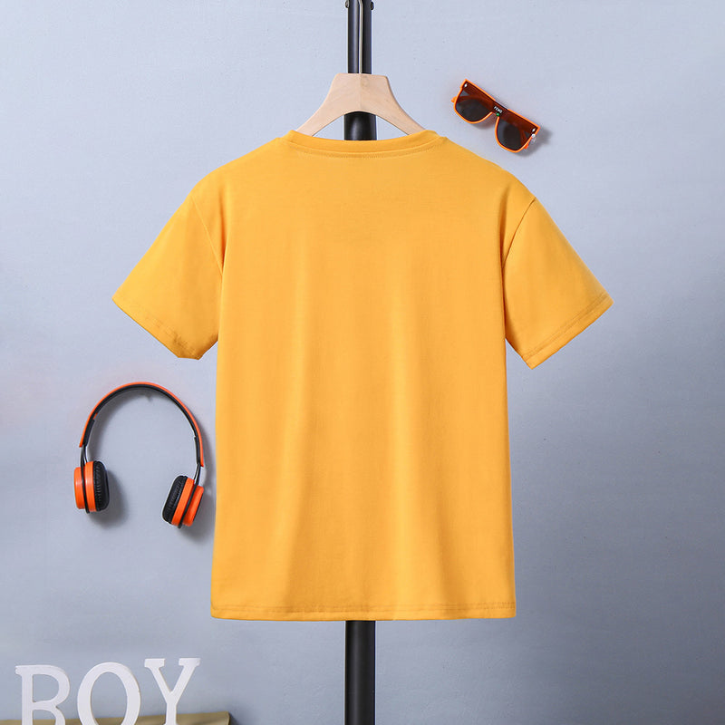 Boys Yellow Graphic Print Short Sleeves Round Neck T-shirt Tshirts   