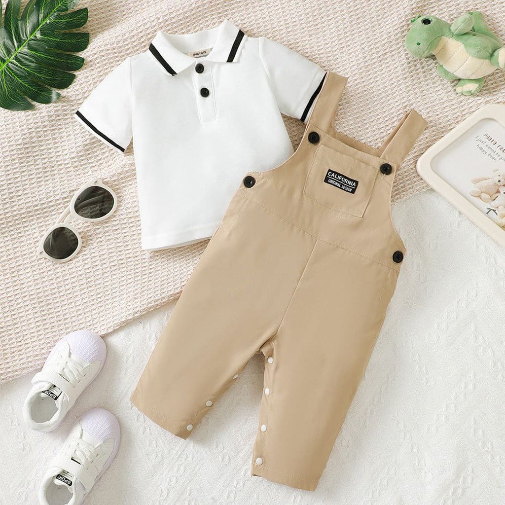 Boys White Polo T-shirt with Dungaree Set Sets White 1-2 Y 