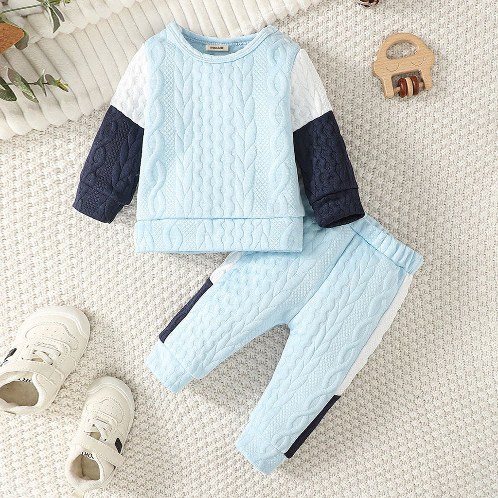 Boys Light Blue Knitted Winterwear Sweater with Trouser Set Sets Light Blue 1-2 Y 