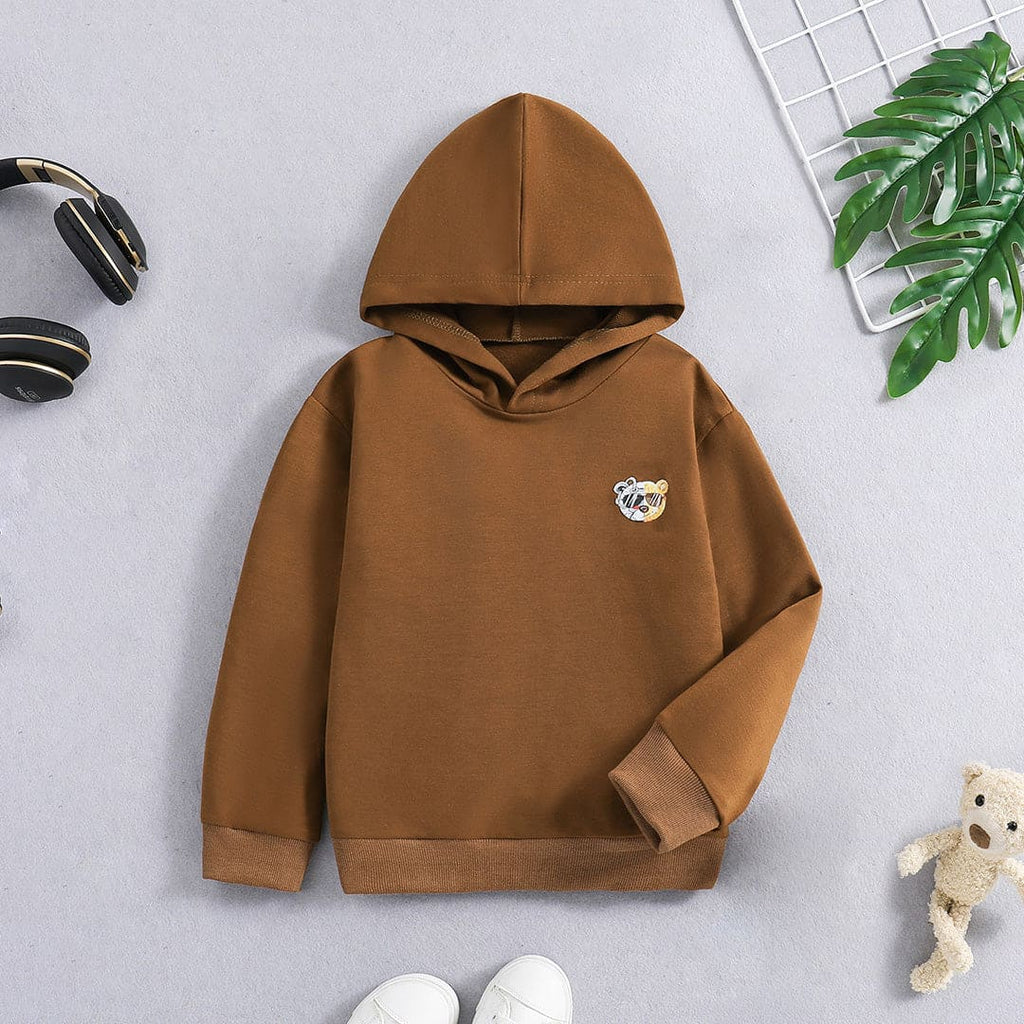 Boys Brown Hooded Graphic Print Sweatshirt