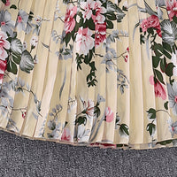 Girls Beige Floral Print Full Sleeves Pleated Casual Dress Casual Dresses   
