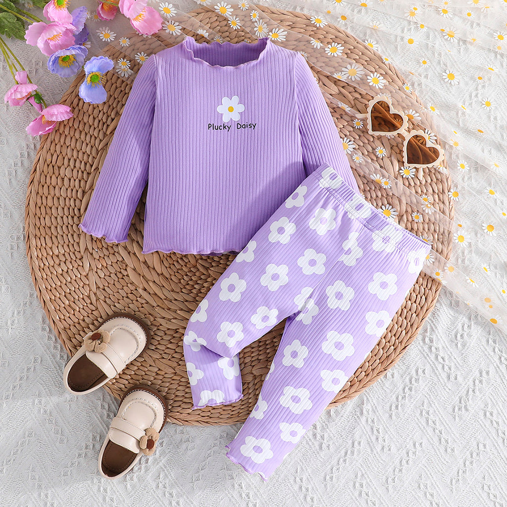 Girls Purple Printed Full Sleeves Top with Pajama Set Sets Purple 6-9 M 