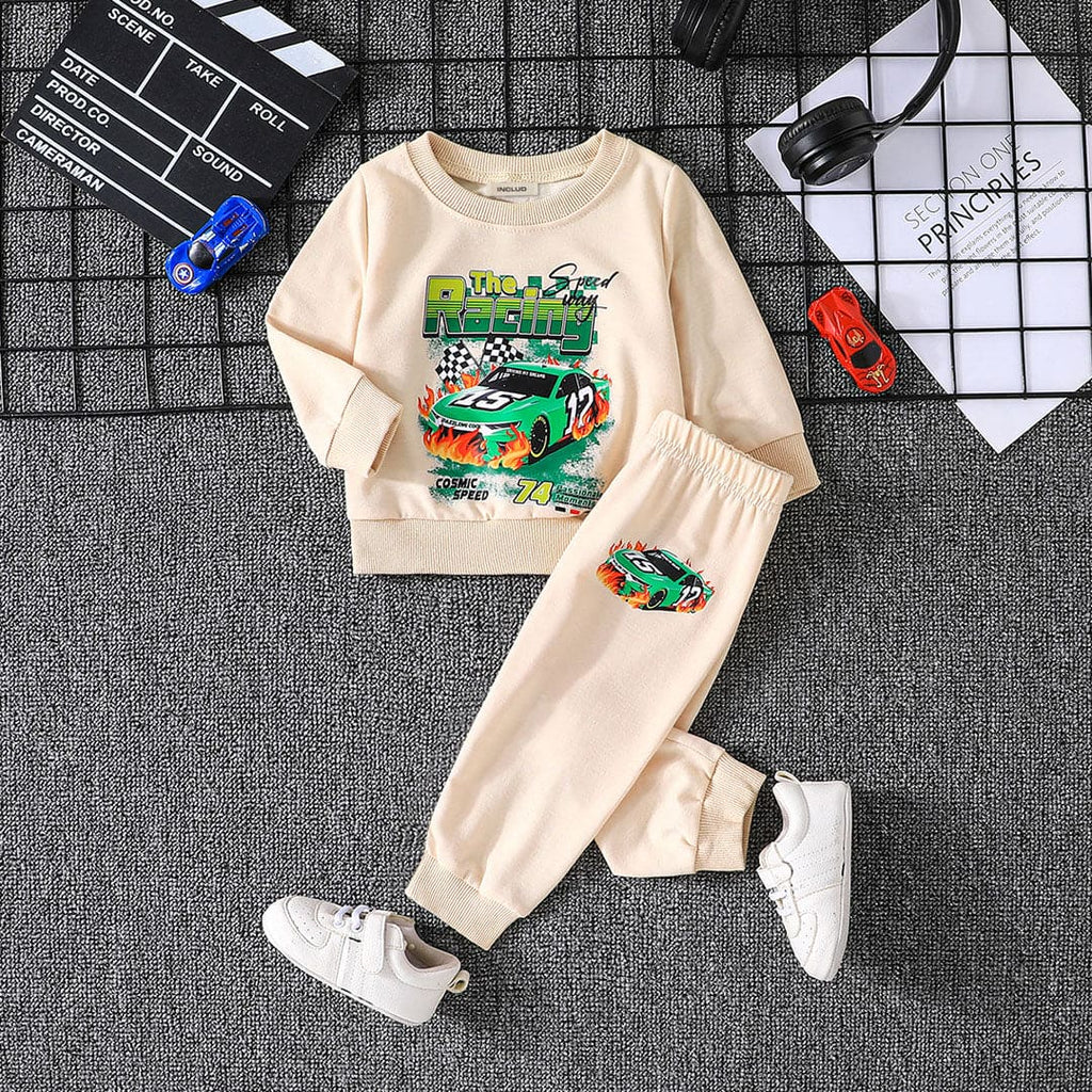 Boys Graphic Print Full Sleeves Sweatshirt with Trouser Set Sets Apricot 6-9 M 