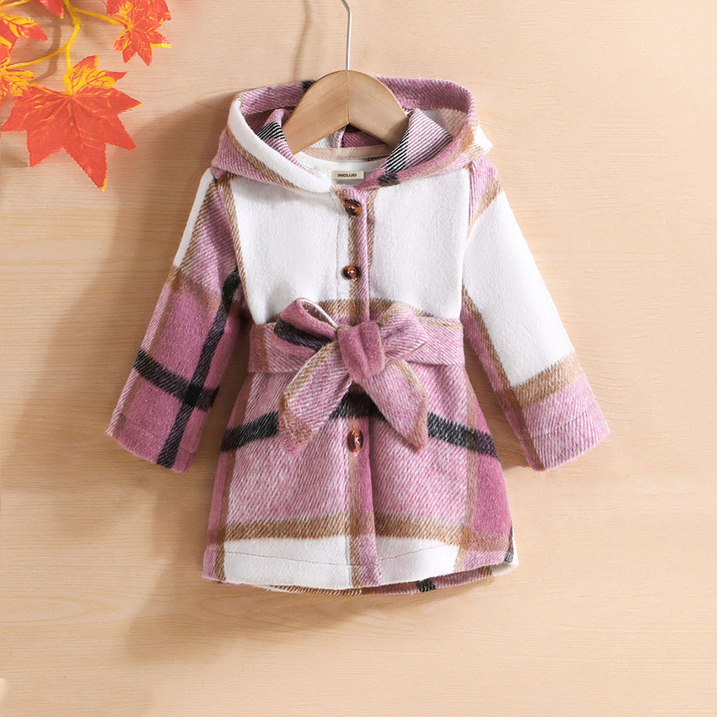 Girls Pink Long Sleeve Hooded Check Jackets Coats & Jackets Pink 3-6 M 