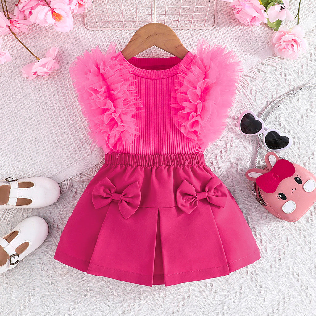 Girls Fuchsia Ruffle Ribbed Top with Pleated Skirt Set Sets Fuchsia 6-9 M 