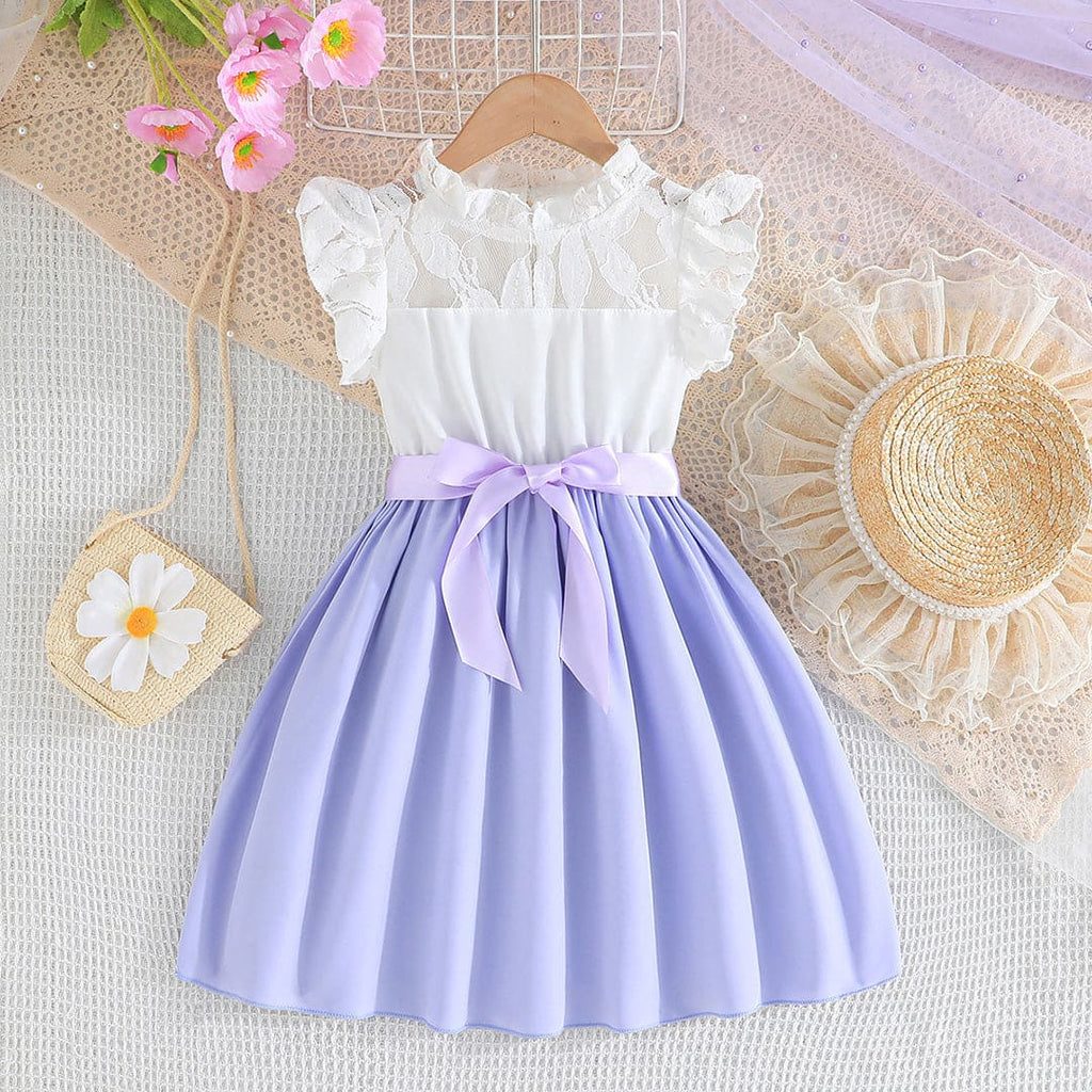 Girls Purple Lace Fit & Flare Puff Sleeves Dress Casual Dresses Purple 4-5 Y 