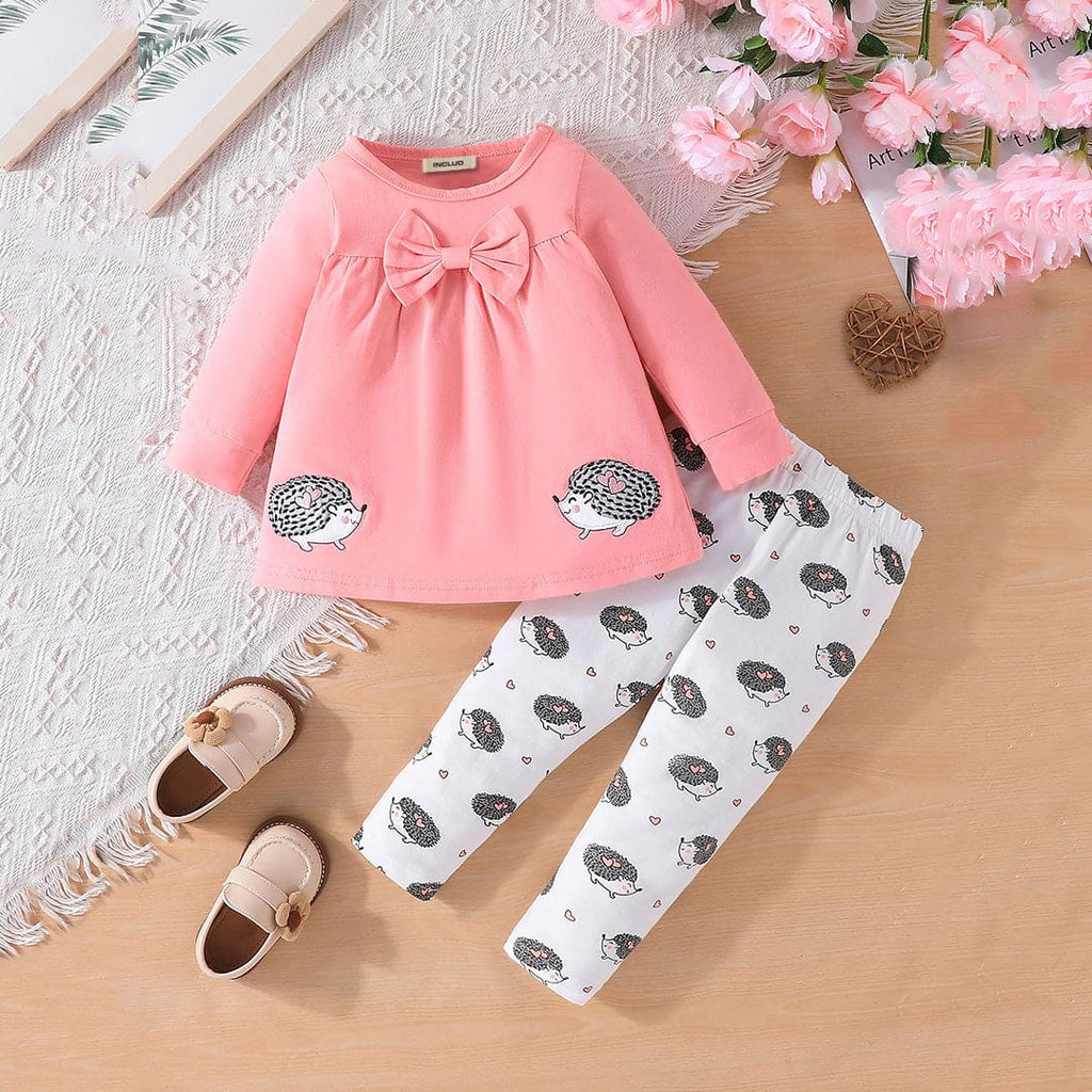 Girls Pink Animal Print Top With Printed Pants Set Sets Pink 3-6 M 