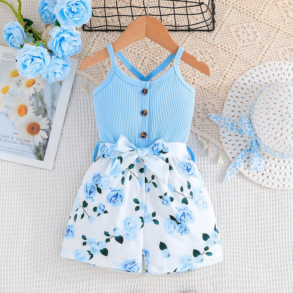 Girls Blue Floral Print Sleeveless Jumpsuit Jumpsuits Blue 18-24 M 