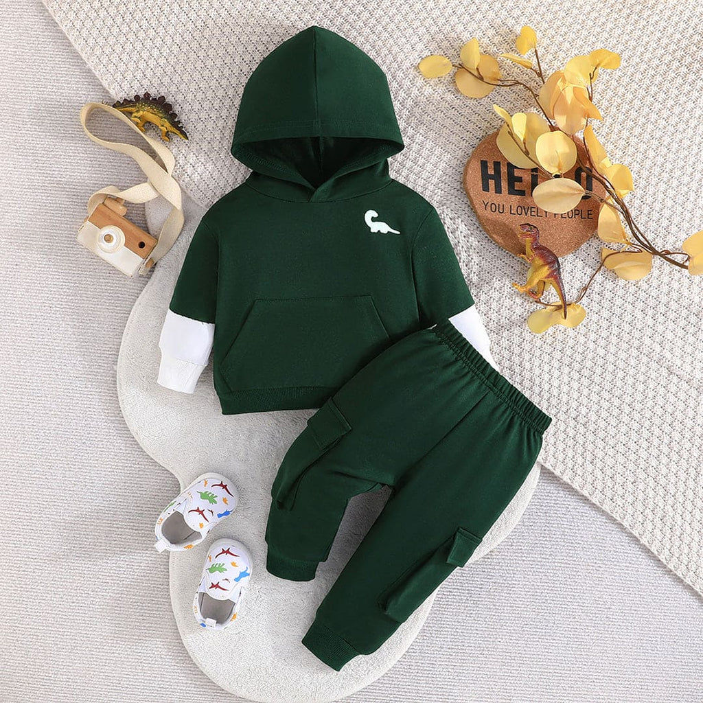 Boys Green Hooded Sweatshirt with Trouser Set Sets Green 6-9 M 