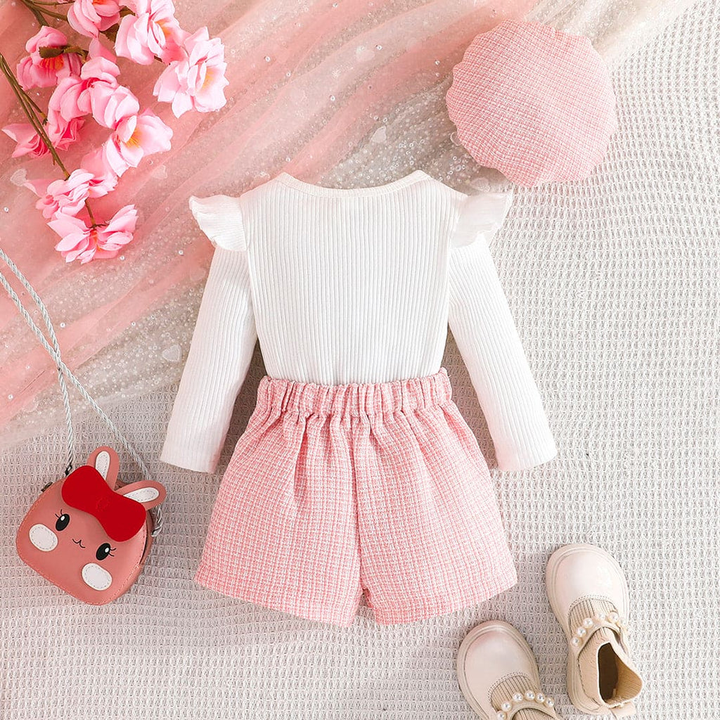 Girls Peach Full Sleeves Knitted Top with Skirt Set Sets Peach 6-9 M 