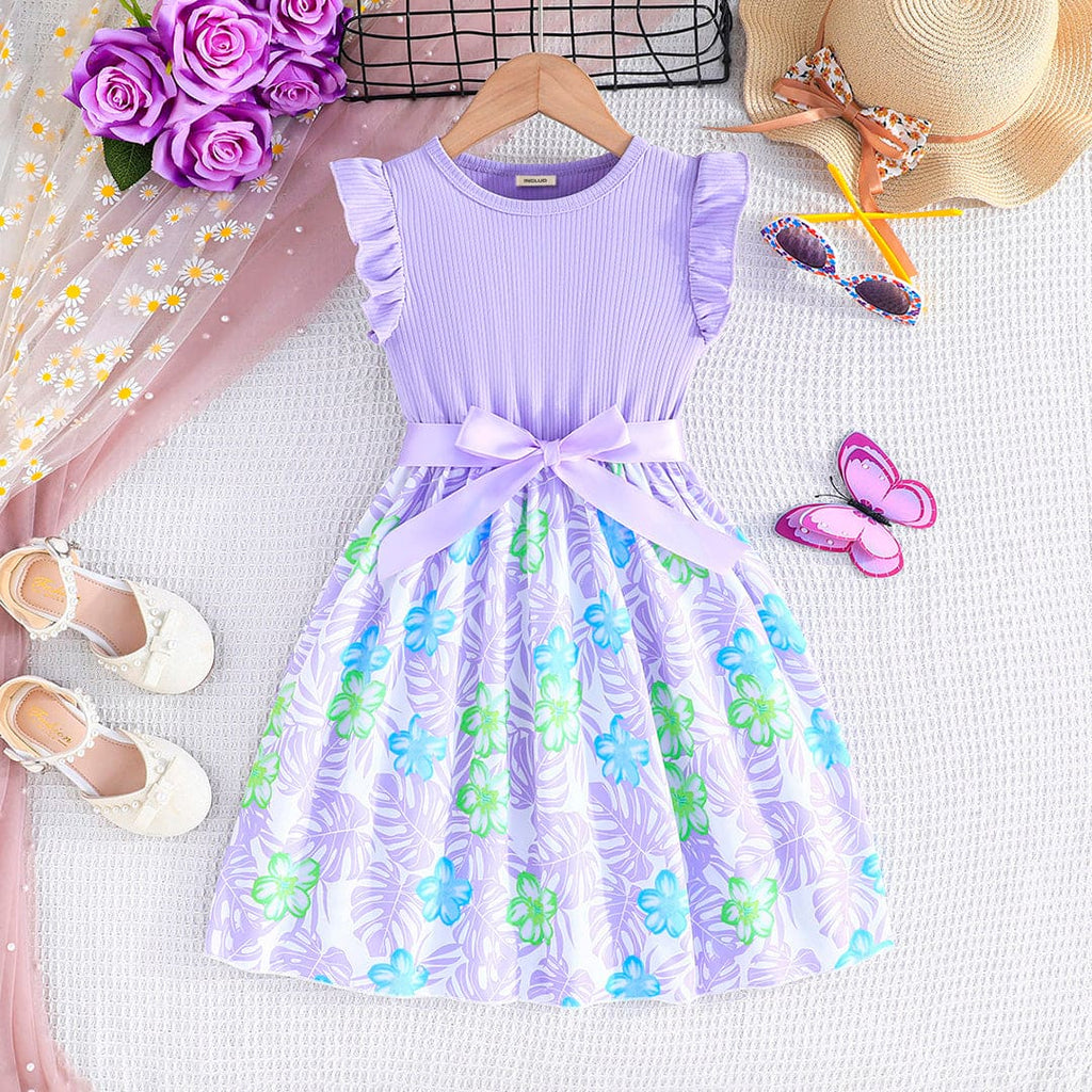 Girls Purple Tropical Printed Casual Dress Casual Dresses   