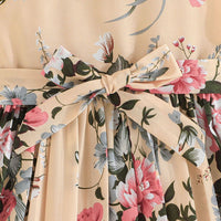 Girls Apricot Floral Print Pleated Casual Dress Casual Dresses   