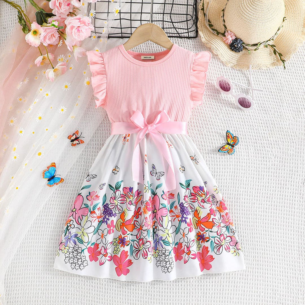 Girls Pink Floral Print Casual Dress Casual Dresses Pink 5-6 Y 