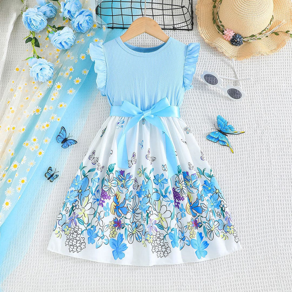 Girls Blue Floral Print Casual Dress Casual Dresses Blue 5-6 Y 