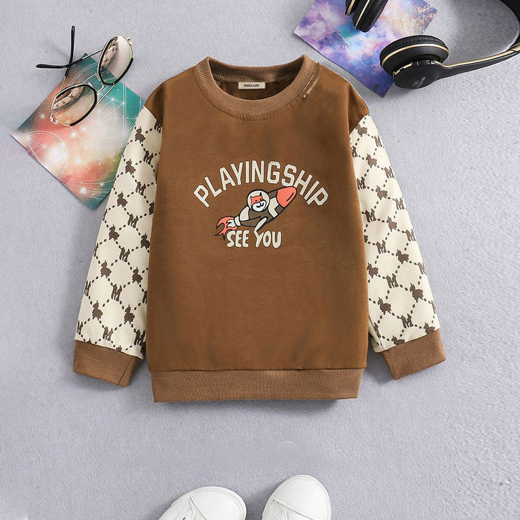 Boys Brown Printed Full Sleeves Sweatshirt Sweatshirts & Hoodies Brown 4-5 Y 