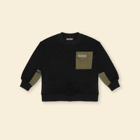 Boys Black Long Sleeve Fleece Sweatshirt With Flap Pocket Sweatshirts & Hoodies   