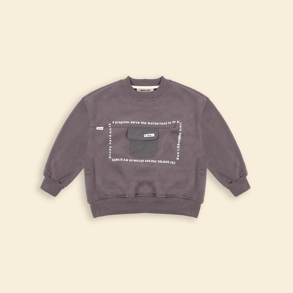 Boys Dark Grey HD Print Long Sleeve Fleece Sweatshirt With Flap Pocket Sweatshirts & Hoodies   
