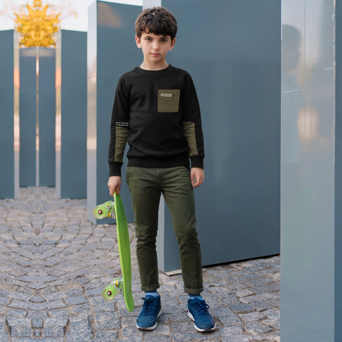 Boys Black Long Sleeve Fleece Sweatshirt With Flap Pocket Sweatshirts & Hoodies Black 9-10 Y 