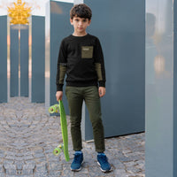 Boys Black Long Sleeve Fleece Sweatshirt With Flap Pocket Sweatshirts & Hoodies Black 9-10 Y 