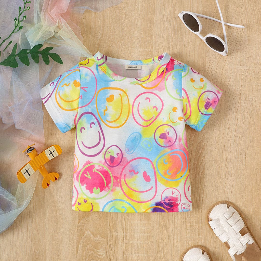 Girls Multicolor All Over Printed Short Sleeves T-shirt Tshirts Multicolor 1-2 Y 