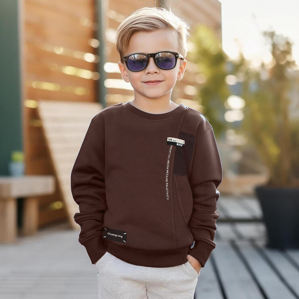 Boys Brown Long Sleeve Fleece Sweatshirt With Embroidery Sweatshirts & Hoodies Brown 8-9 Y 