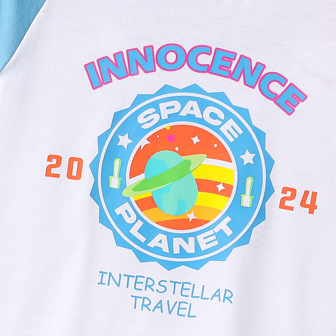 Boys White Printed Raglan Sleeves T-shirt Tshirts   