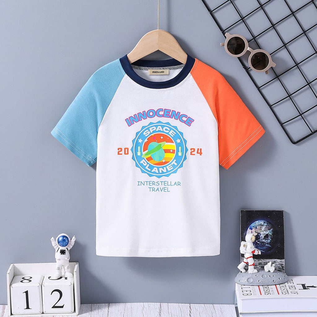 Boys White Printed Raglan Sleeves T-shirt Tshirts White 4-5 Y 