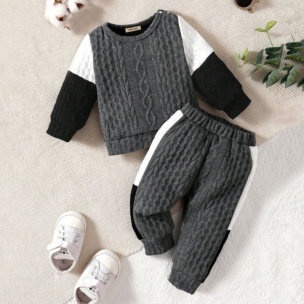 Boys Grey Knitted Winterwear Sweater with Trouser Set Sets Gray 1-2 Y 