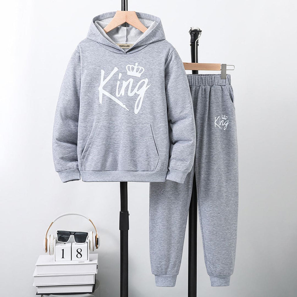 Girls Grey Hooded Sweatshirt with Trouser Set Sets Gray 8-9 Y 