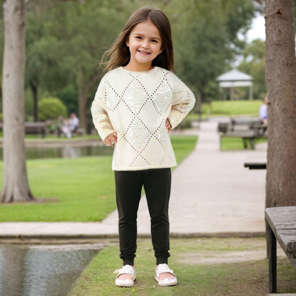 Girls Off White Long Sleeve Sweater Sequins Embroidered Sweater Sweaters & Cardigans Off White 9-10 Y 