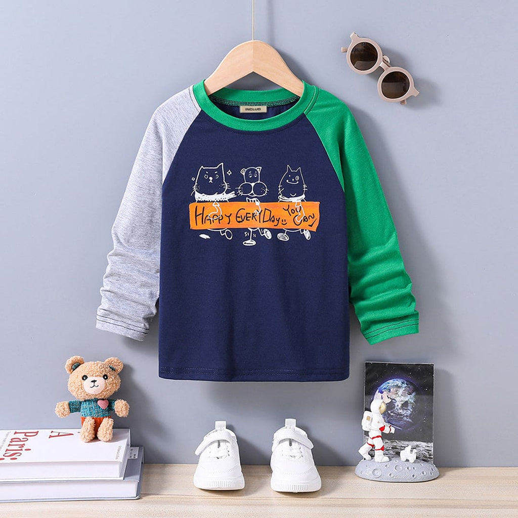 Boys Blue Colorblocked Raglan Sleeves T-shirt Tshirts Blue 4-5 Y 