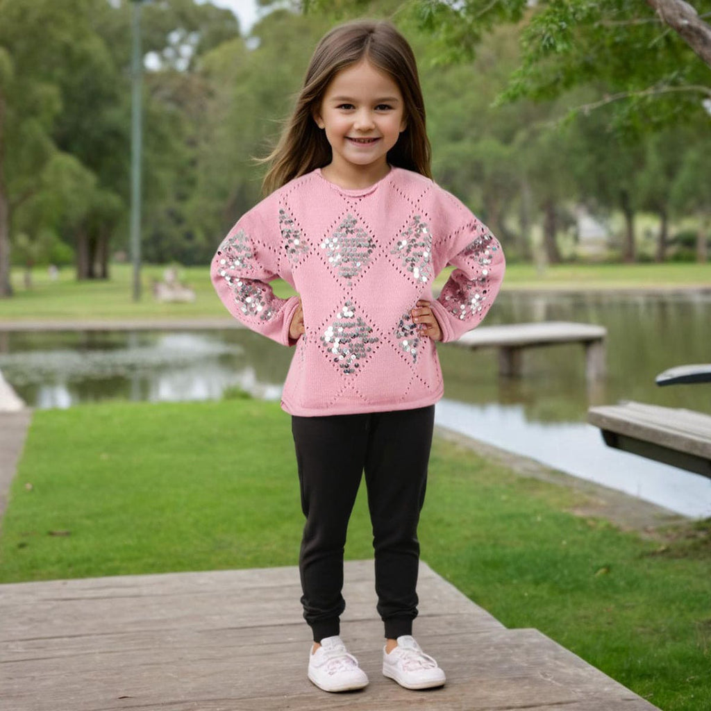 Girls Pink Long Sleeve Sweater Sequins Embroidered Sweater Sweaters & Cardigans Pink 9-10 Y 