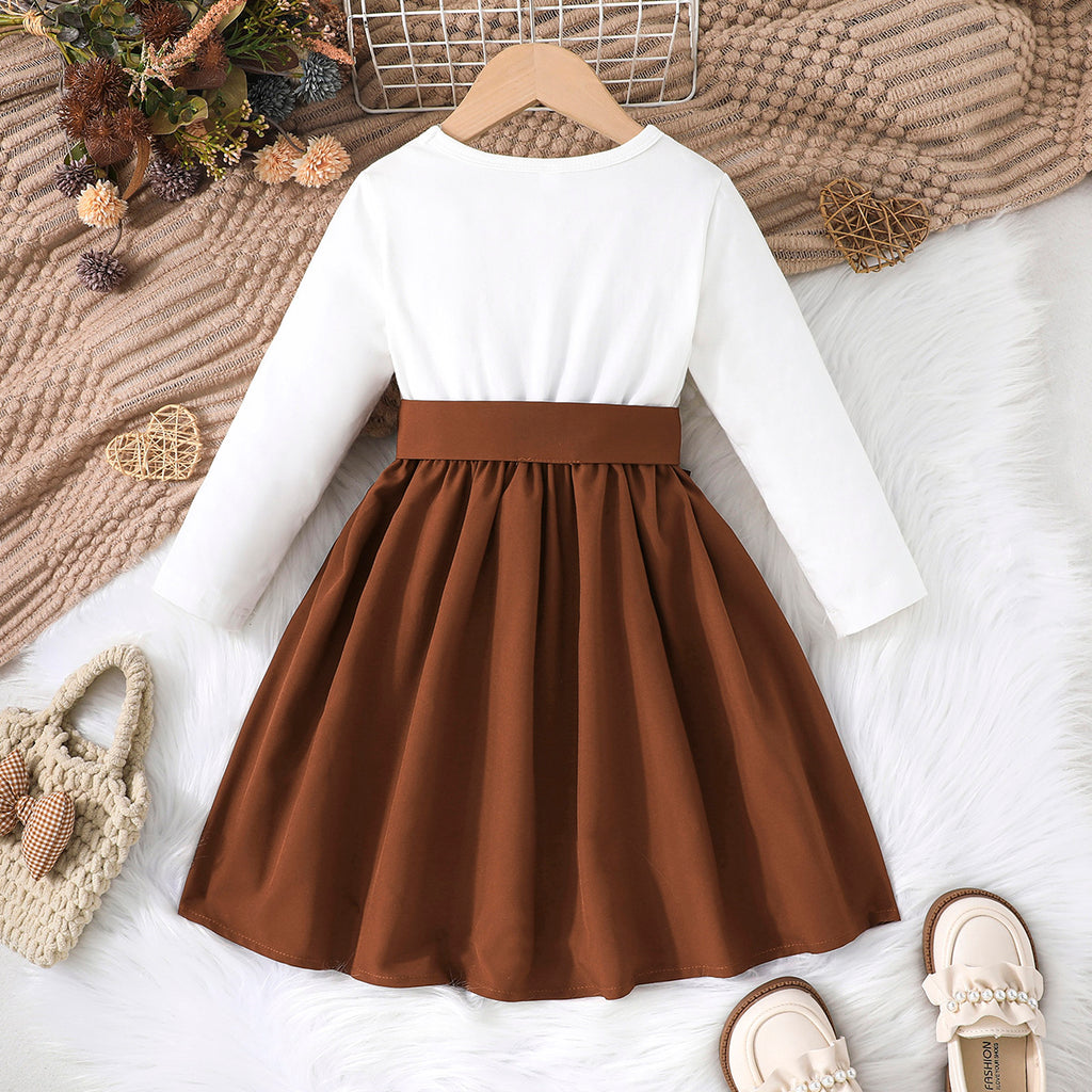 Girls Brown Full Sleeves Fit & Flare Casual Dress Casual Dresses Brown 4-5 Y 