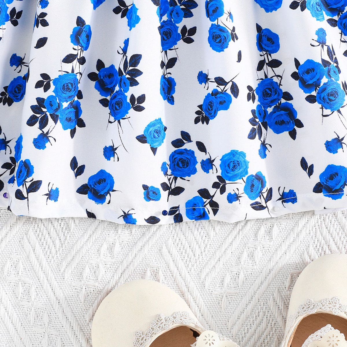 Girls Blue Floral Print Fit & Flare Bow Dress Casual Dresses   