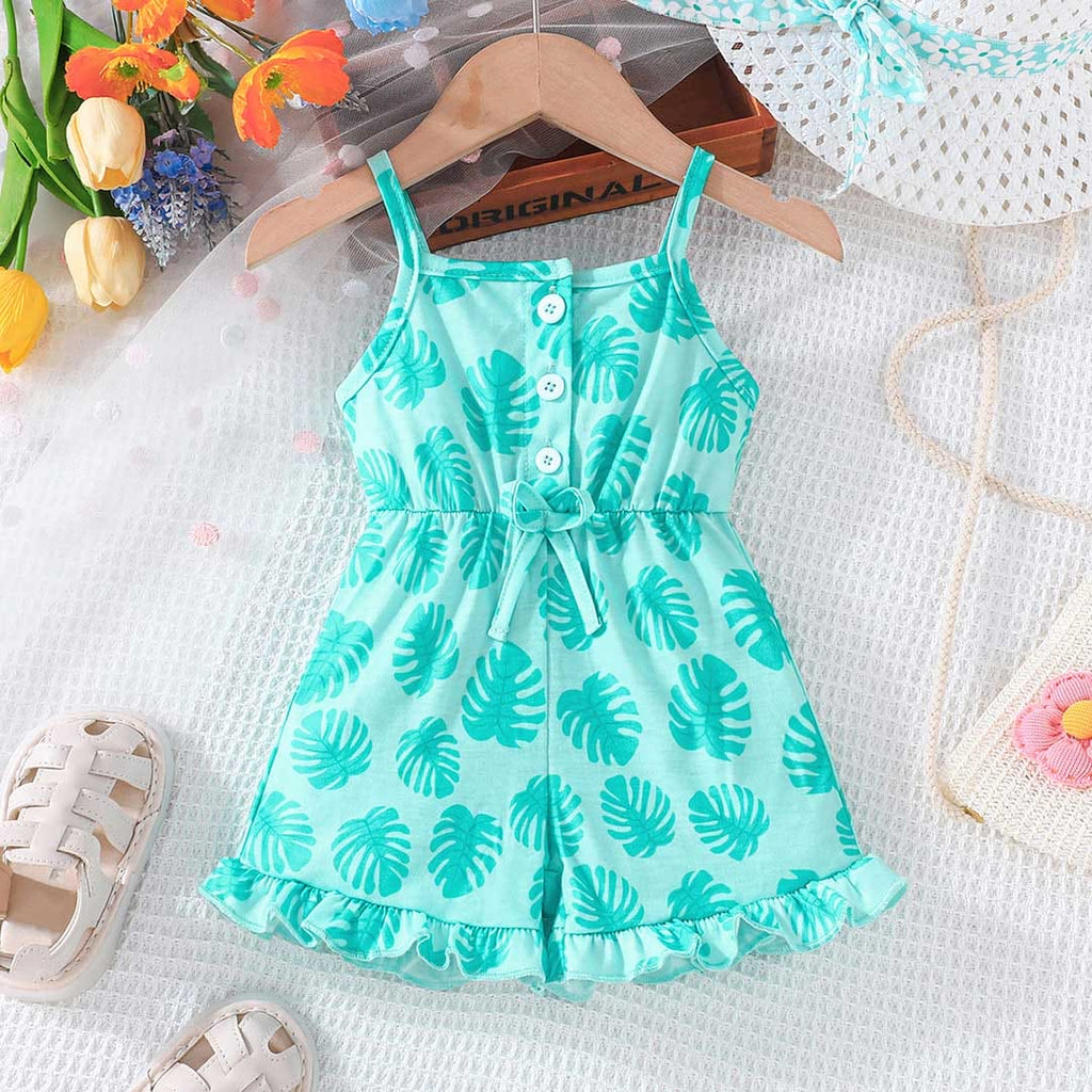 Girls Green Leaf Print Jumpsuit Jumpsuits Teal 6-9 M 