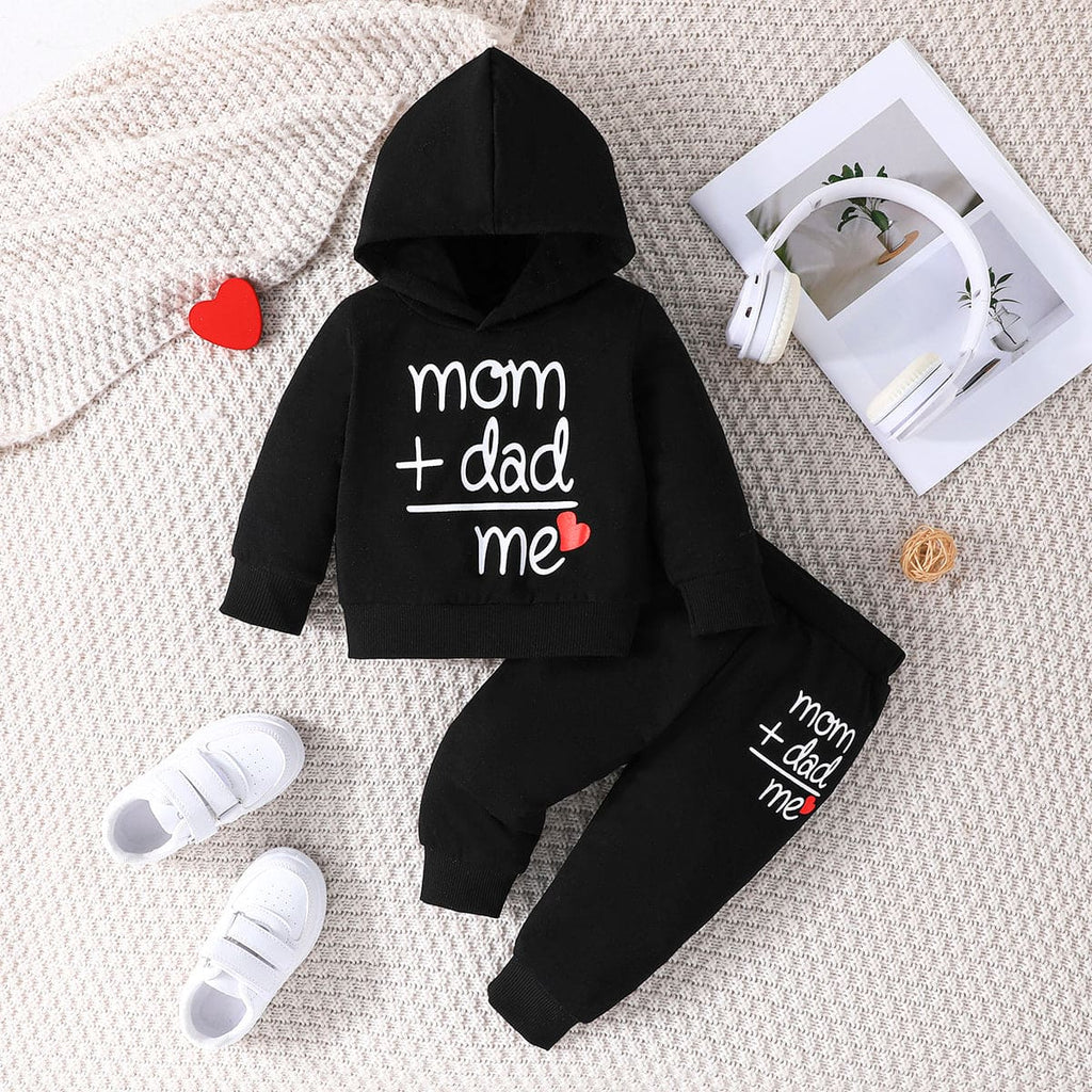 Boys Black Printed Hooded Sweatshirt with Trouser Set Sets Black 3-6 M 