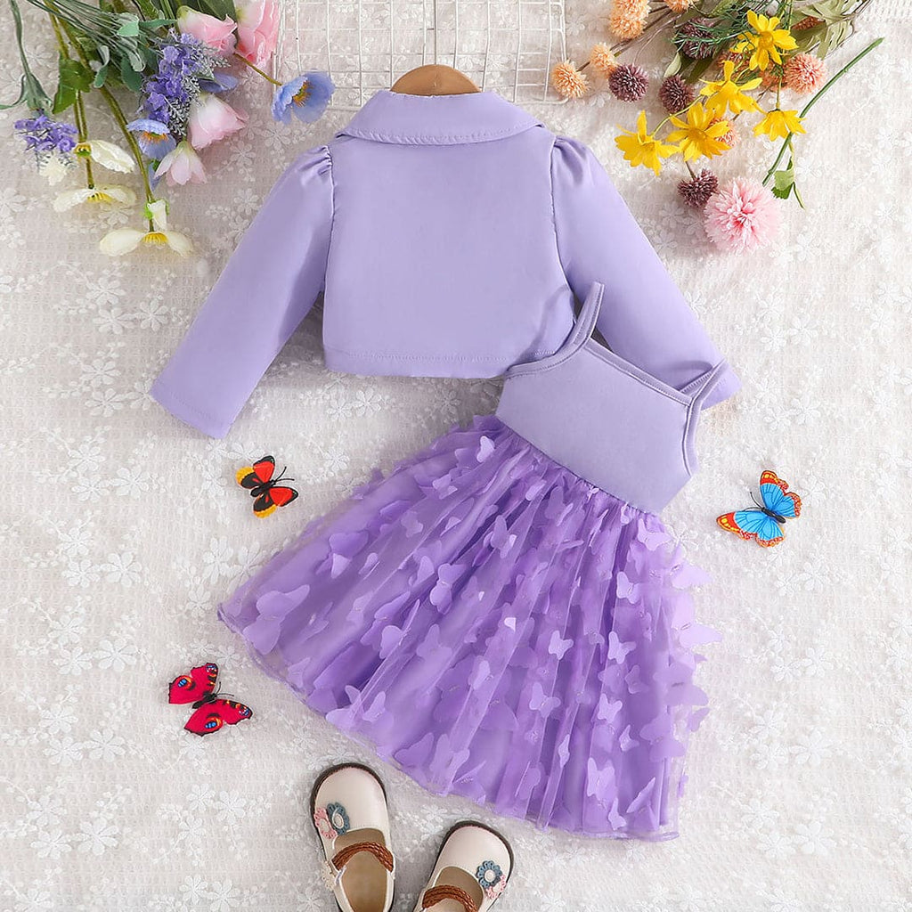 Girls Purple Butterfly Applique Fit & Flare Dress with Jacket Casual Dresses Purple 12-18 M 