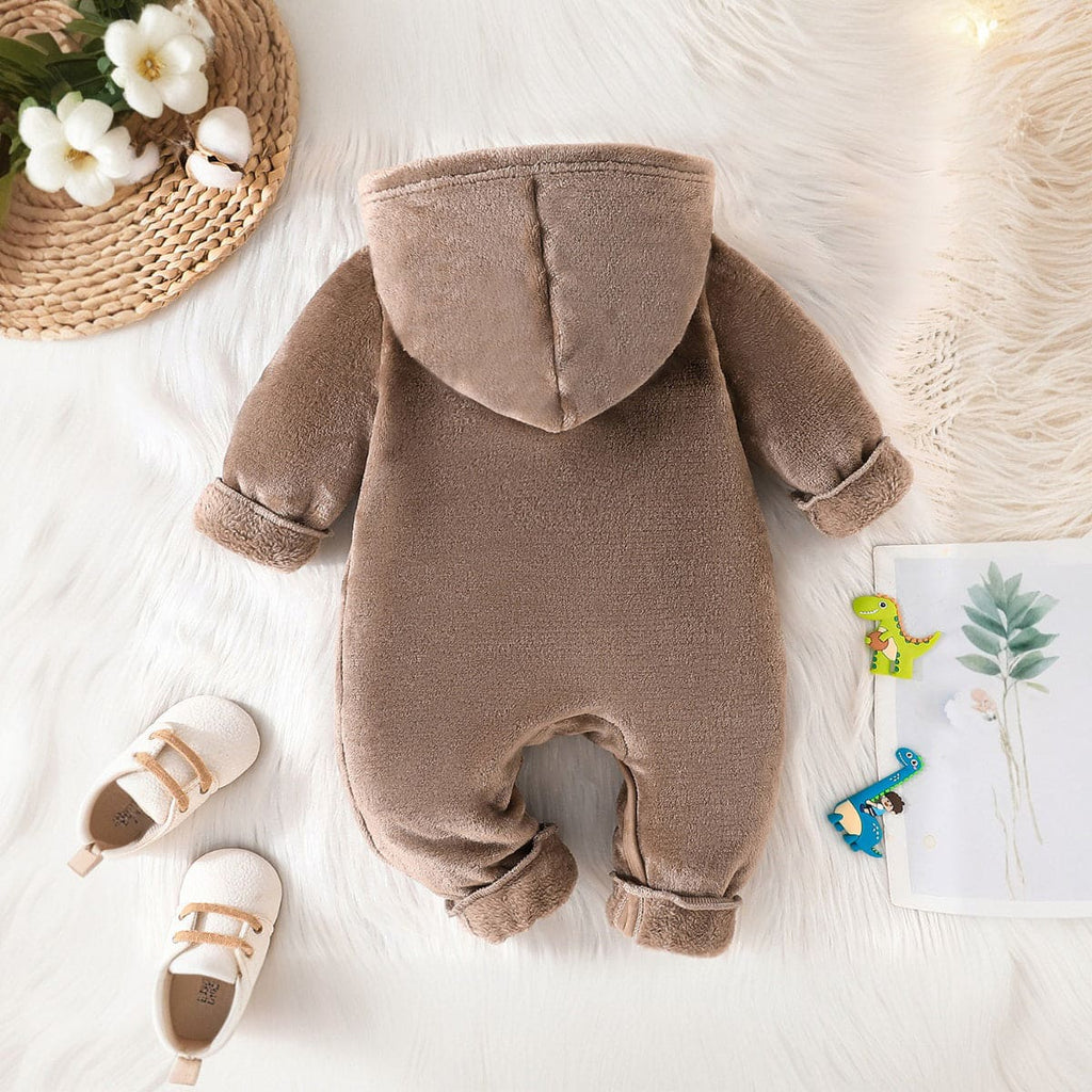 Boys Brown Dinosaur Patchwork Full Sleeves Jumpsuit Jumpsuits   