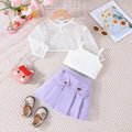 Girls Purple Net Top with Camisole Top & Pleated Skirt Set Sets Purple 12-18 M 