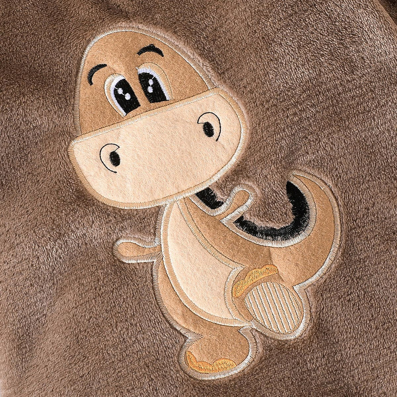 Boys Brown Dinosaur Patchwork Full Sleeves Jumpsuit Jumpsuits   