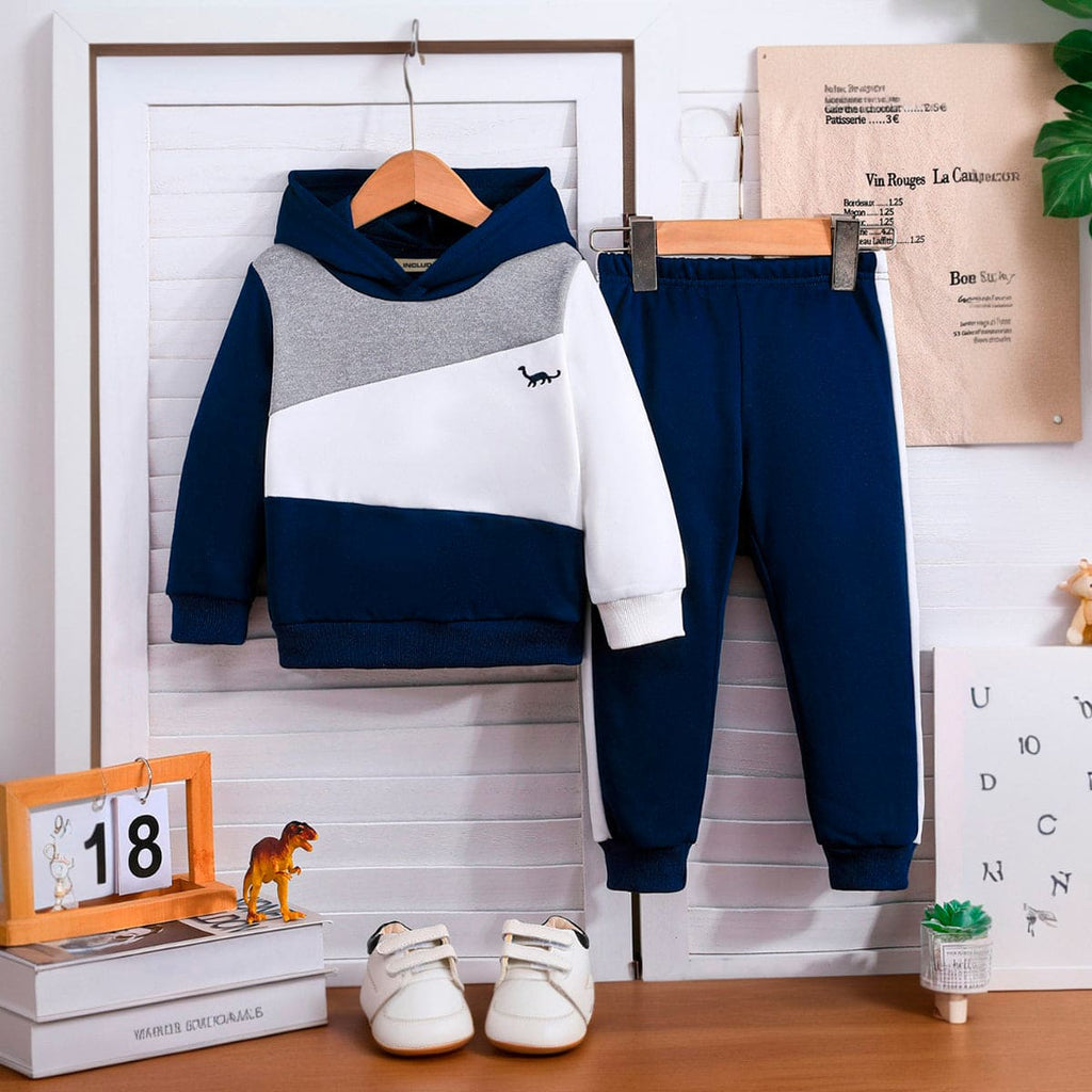 Boys Blue Colorblocked Hooded Sweatshirt with Trouser Set Sets Royal Blue 6-9 M 