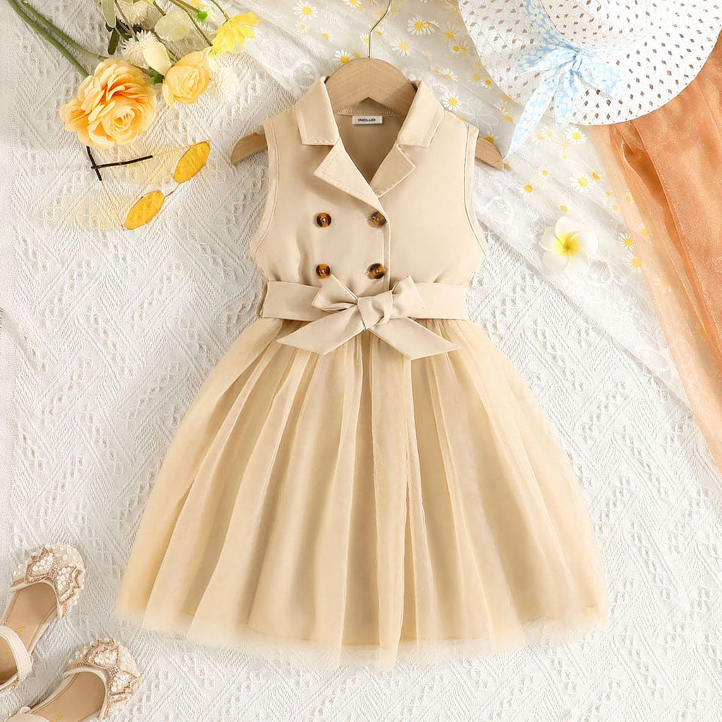 Girls Khaki Sleeveless Fit & Flare Shirt Dress Casual Dresses Khaki 9-12 M 