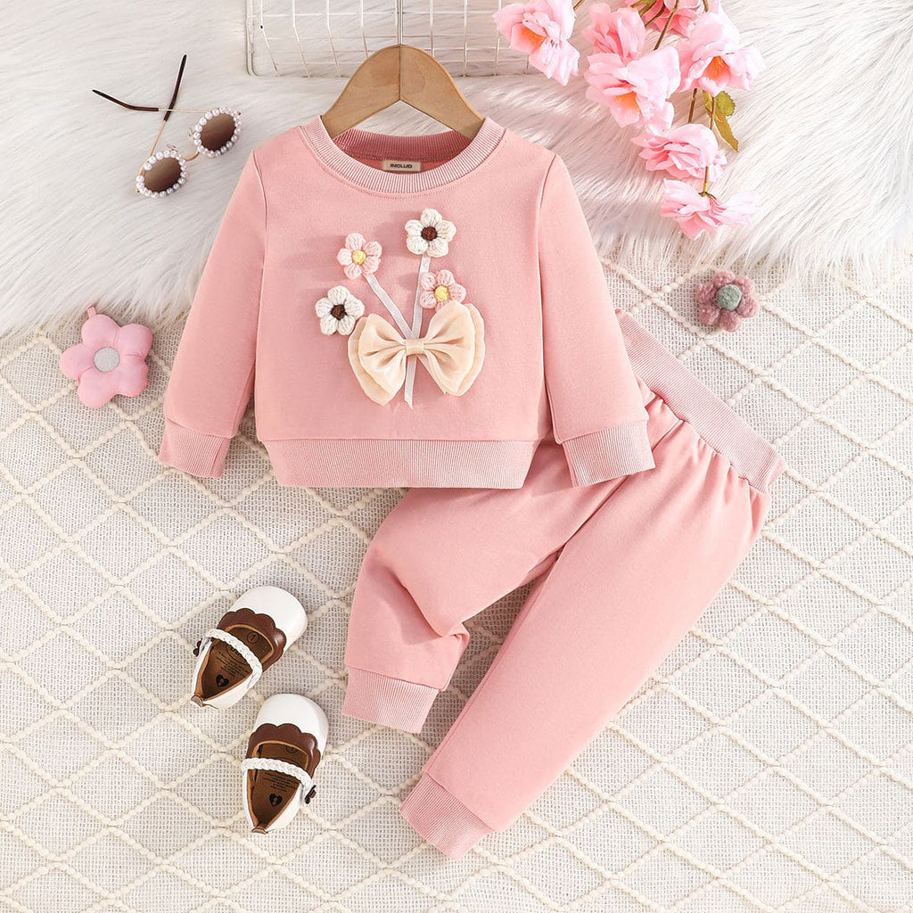 Girls Pink Embroidered Sweatshirt with Trouser Set Sets Pink 6-9 M 