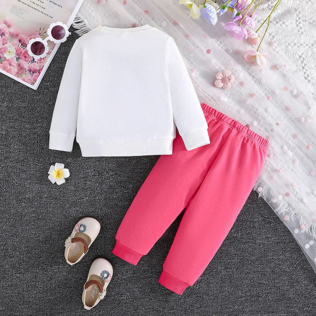 Girls Pink Floral Print Full Sleeves Sweatshirt with Trouser Set Sets Pink 6-9 M 