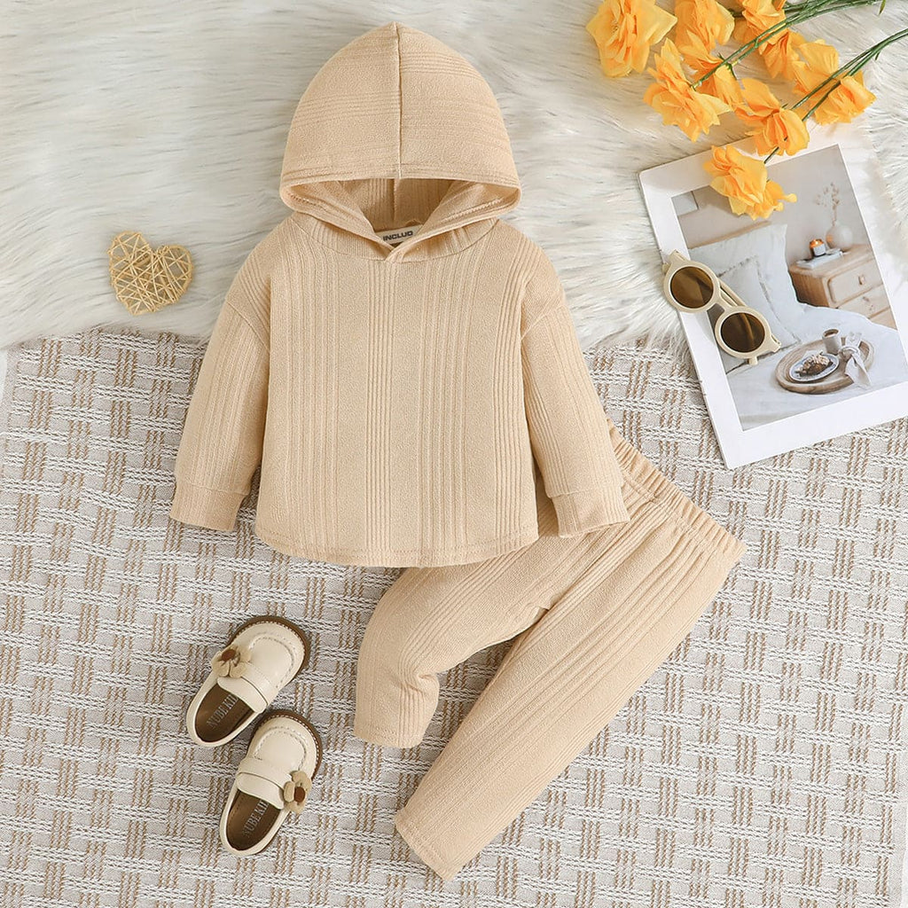 Boys Beige Hooded Sweatshirt with Pajama Set Sets Apricot 6-9 M 