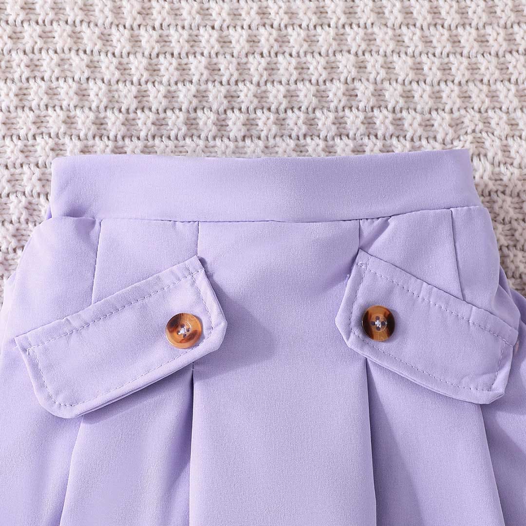Girls Purple Net Top with Camisole Top & Pleated Skirt Set Sets   